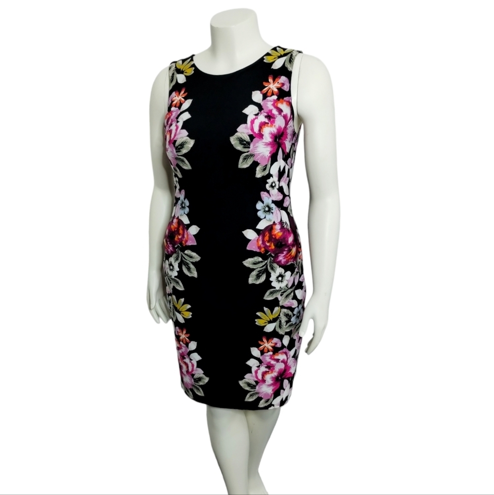 White House Black Market Sleeveless Dress Size S Black Pink Floral Cocktail part